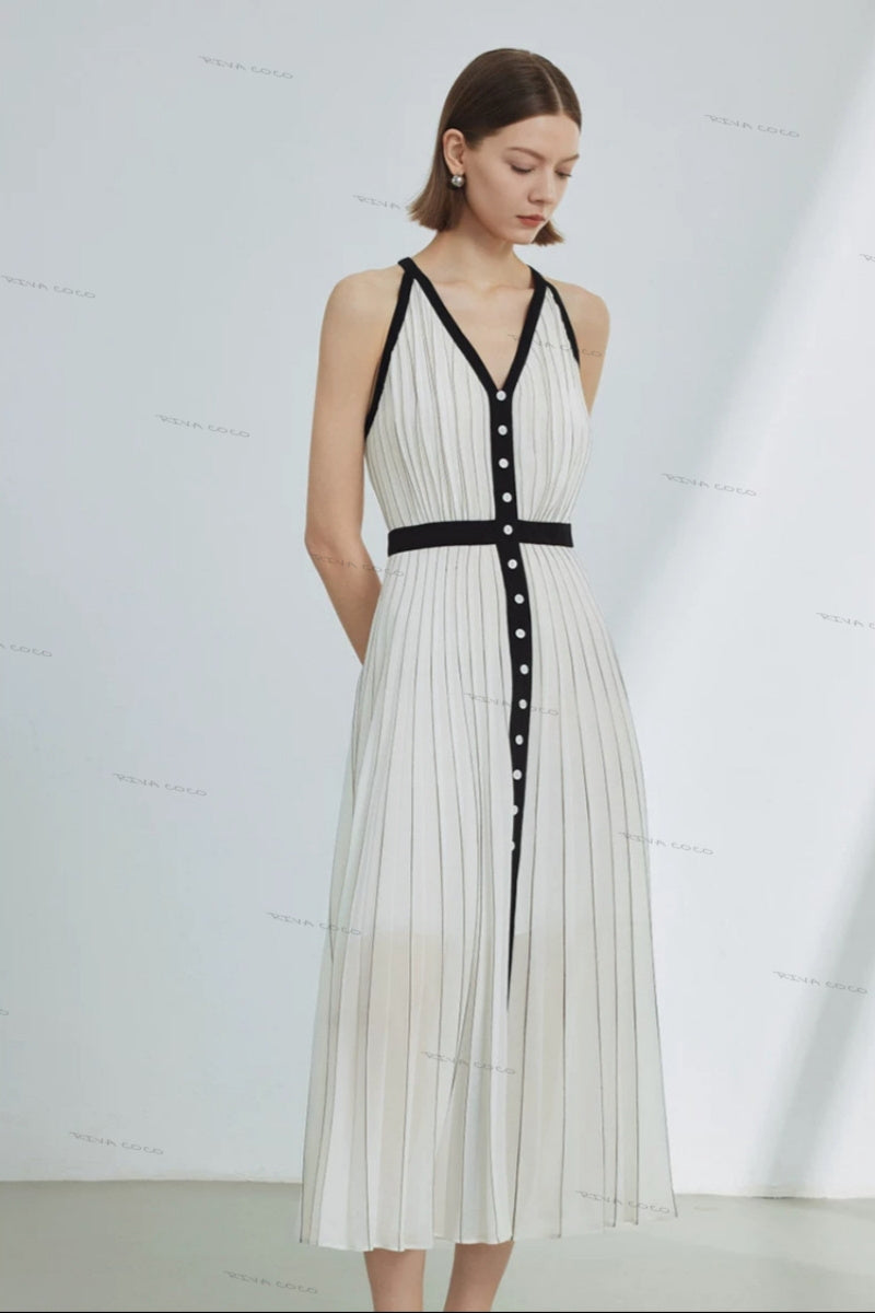 High-End Limited Edition Striped Color-Blocked Sleeveless Dress