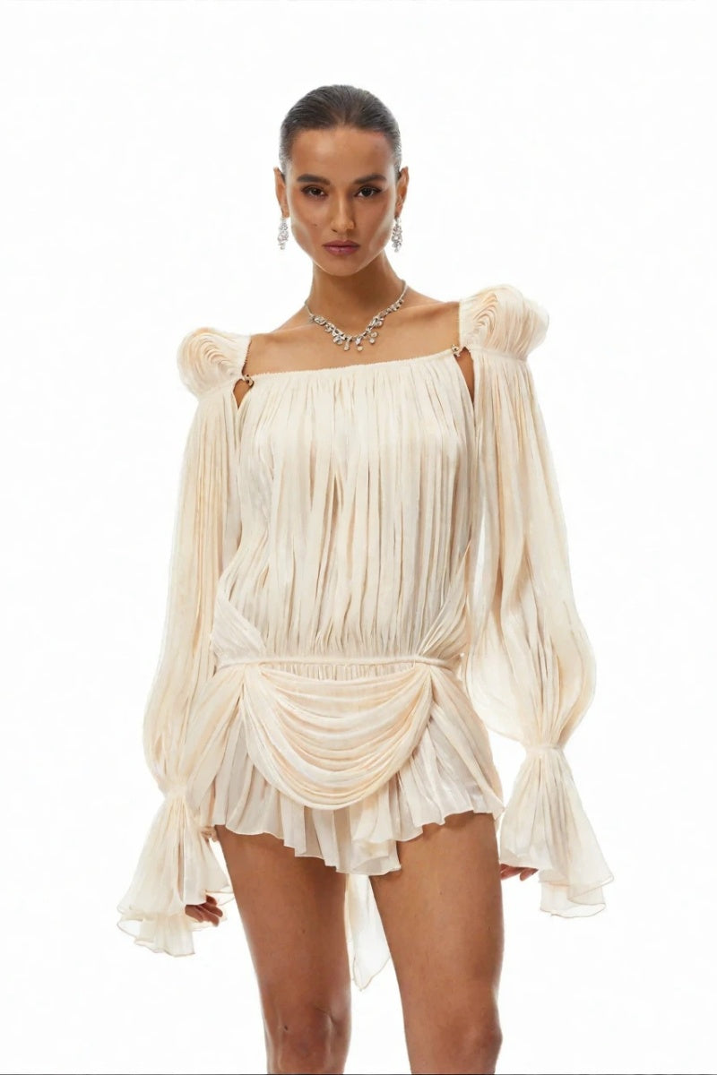 Draped Off-Shoulder Mini Goddess Dress