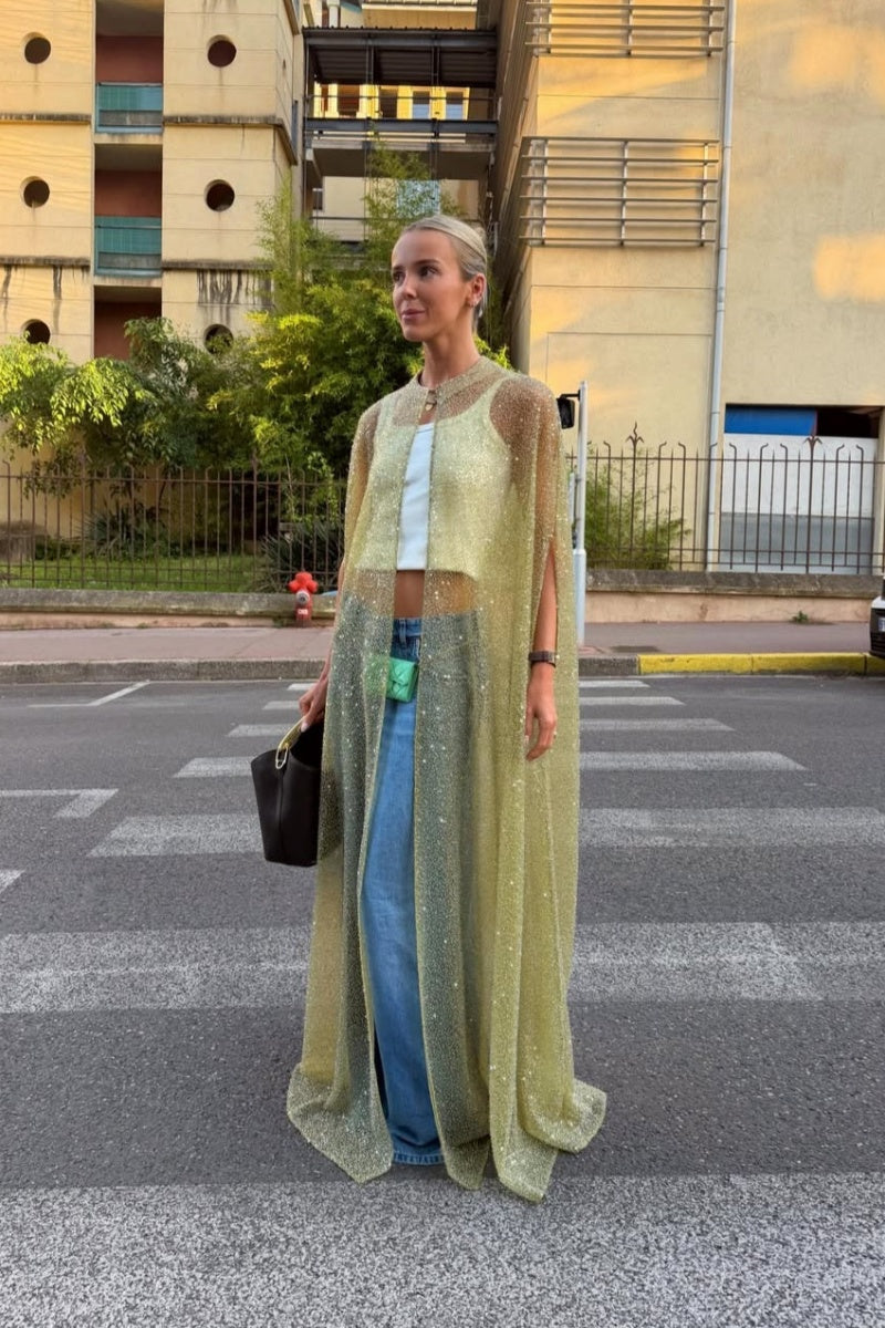 Lime Green Sheer Sparkle Long Cape
