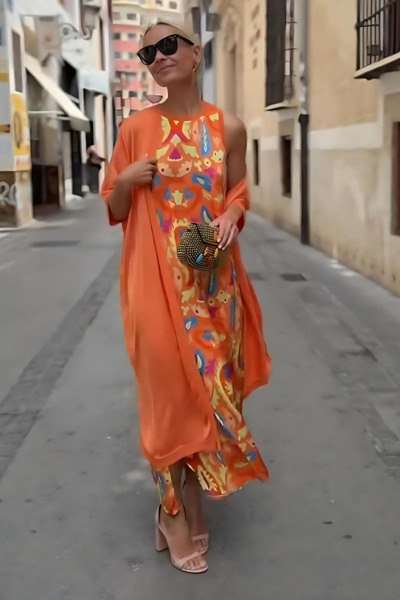 Bohemian Printed Maxi & Cardigan Set