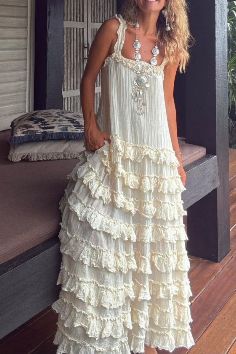 Böhmisches Maxikleid mit Stufen und Rüschen