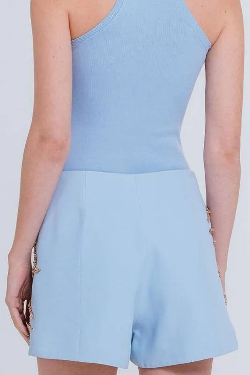 Sky Blue Chiffon Floral Shorts Set