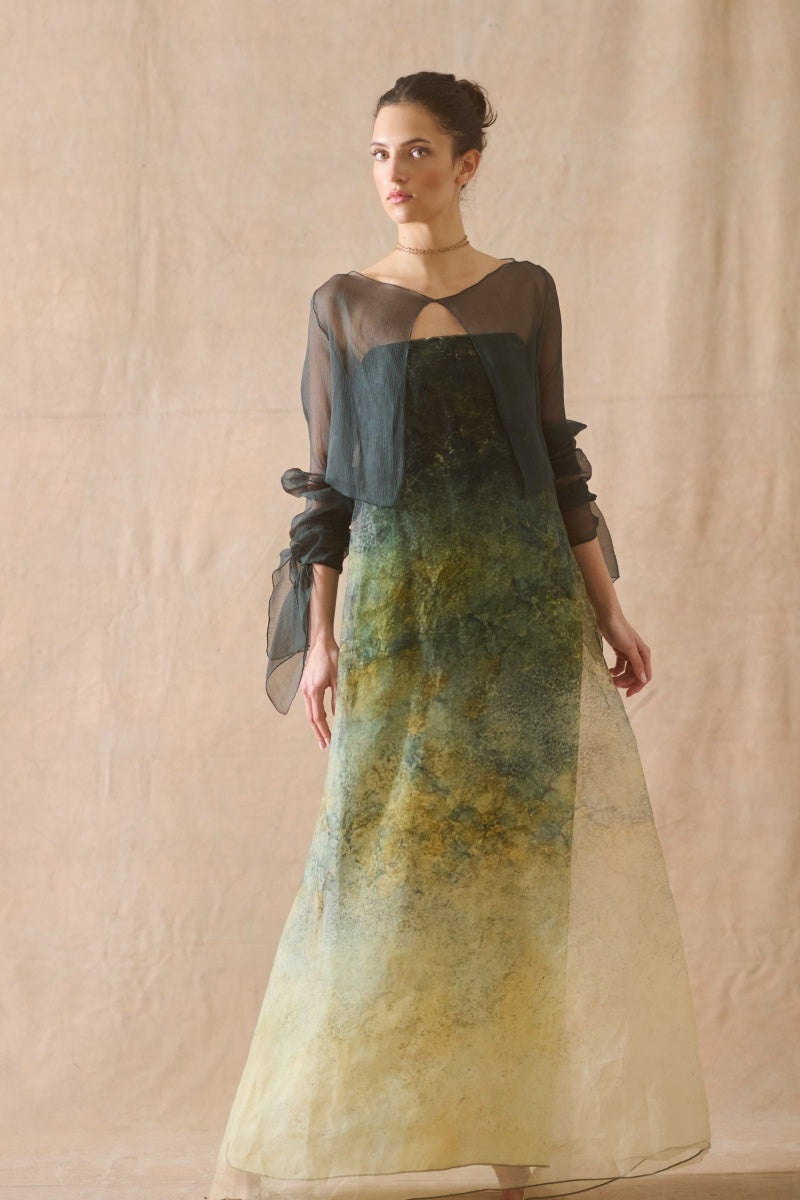 Strapless Ombre Silk Gown