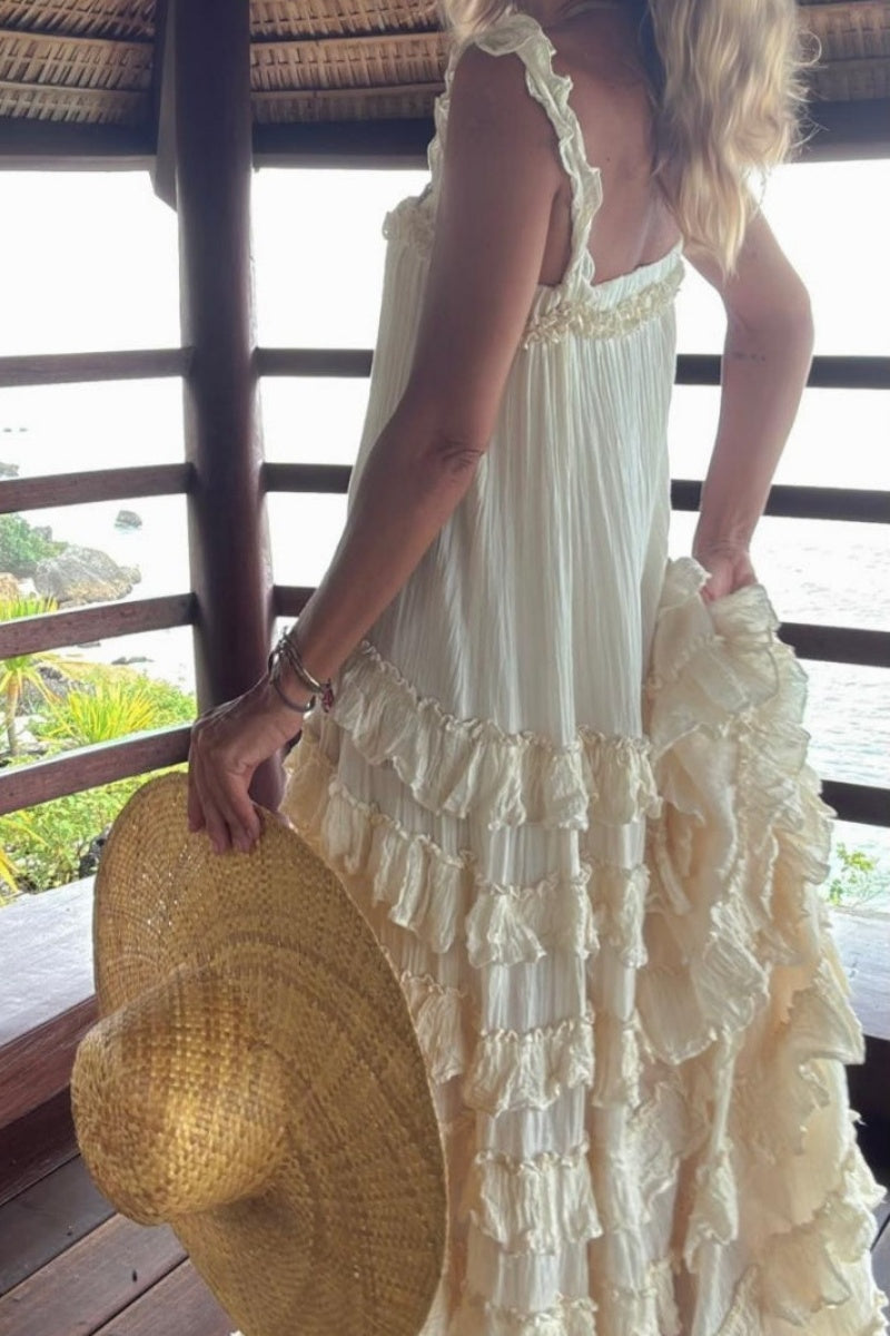 Böhmisches Maxikleid mit Stufen und Rüschen