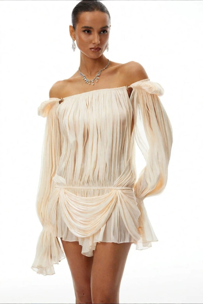 Draped Off-Shoulder Mini Goddess Dress