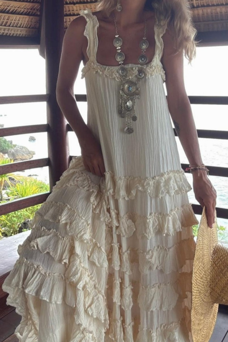 Böhmisches Maxikleid mit Stufen und Rüschen
