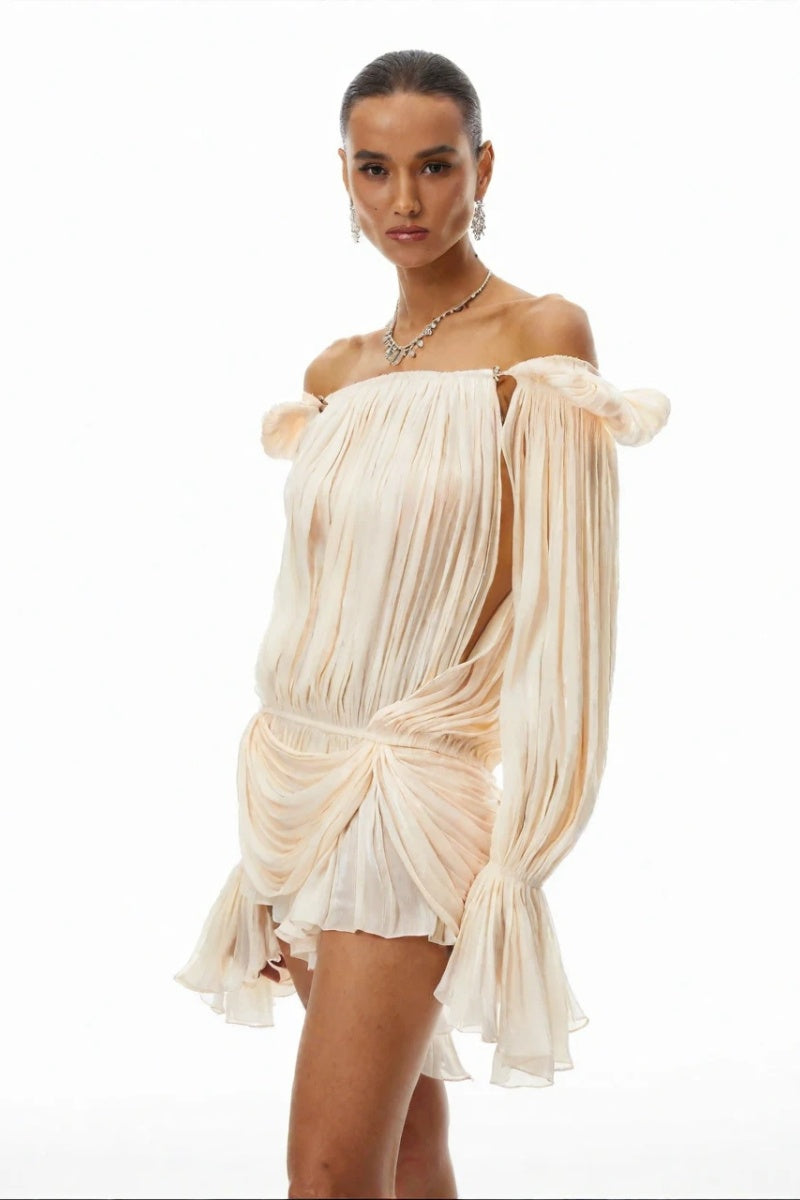 Draped Off-Shoulder Mini Goddess Dress