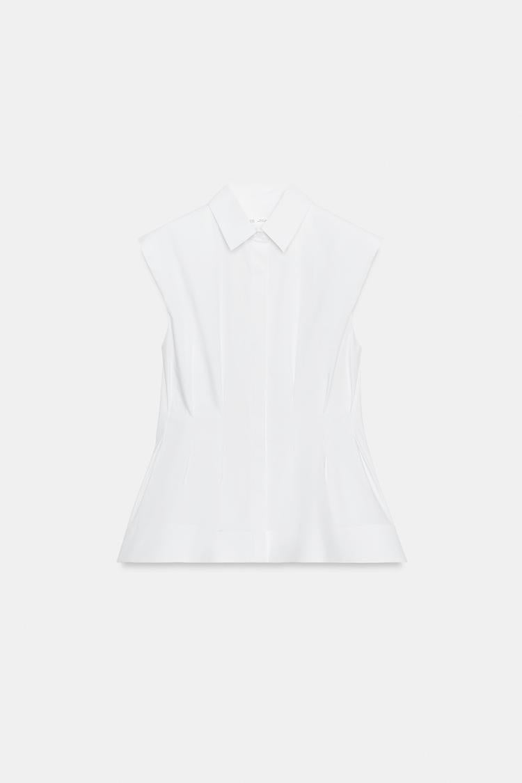 Cămașă albă sculpturală cu peplum