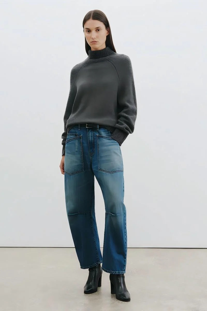 Sheer Chiffon Cape Blouse & Curved Silhouette Jeans