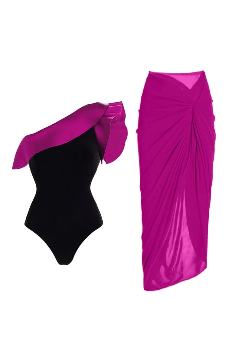 Ruffle Colorblock Retro One Piece Swimsuit