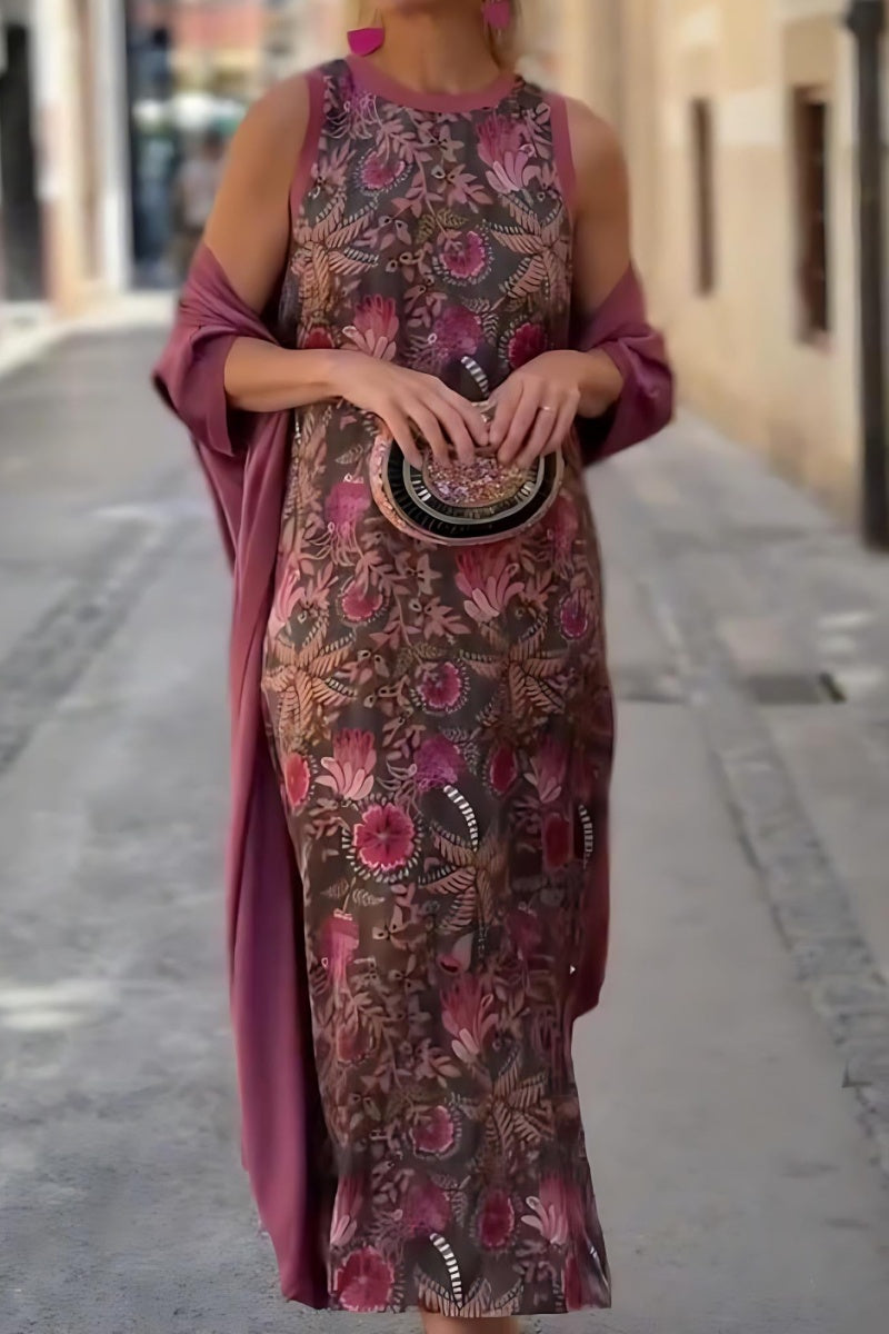 Bohemian Printed Maxi & Cardigan Set