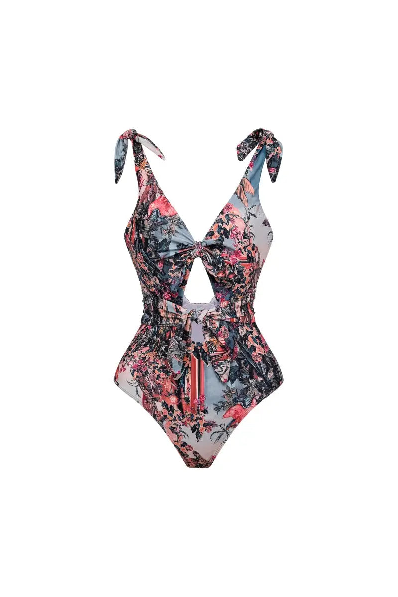 Vintage Bow Tie Print Swimsuit Set
