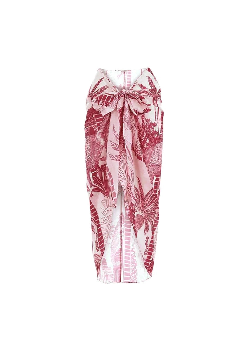 One-Shoulder Palm Print Swimsuit Set