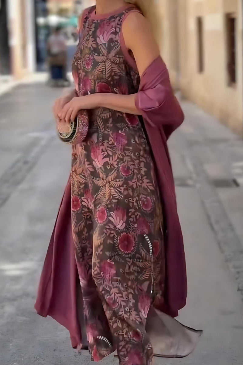 Bohemian Printed Maxi & Cardigan Set