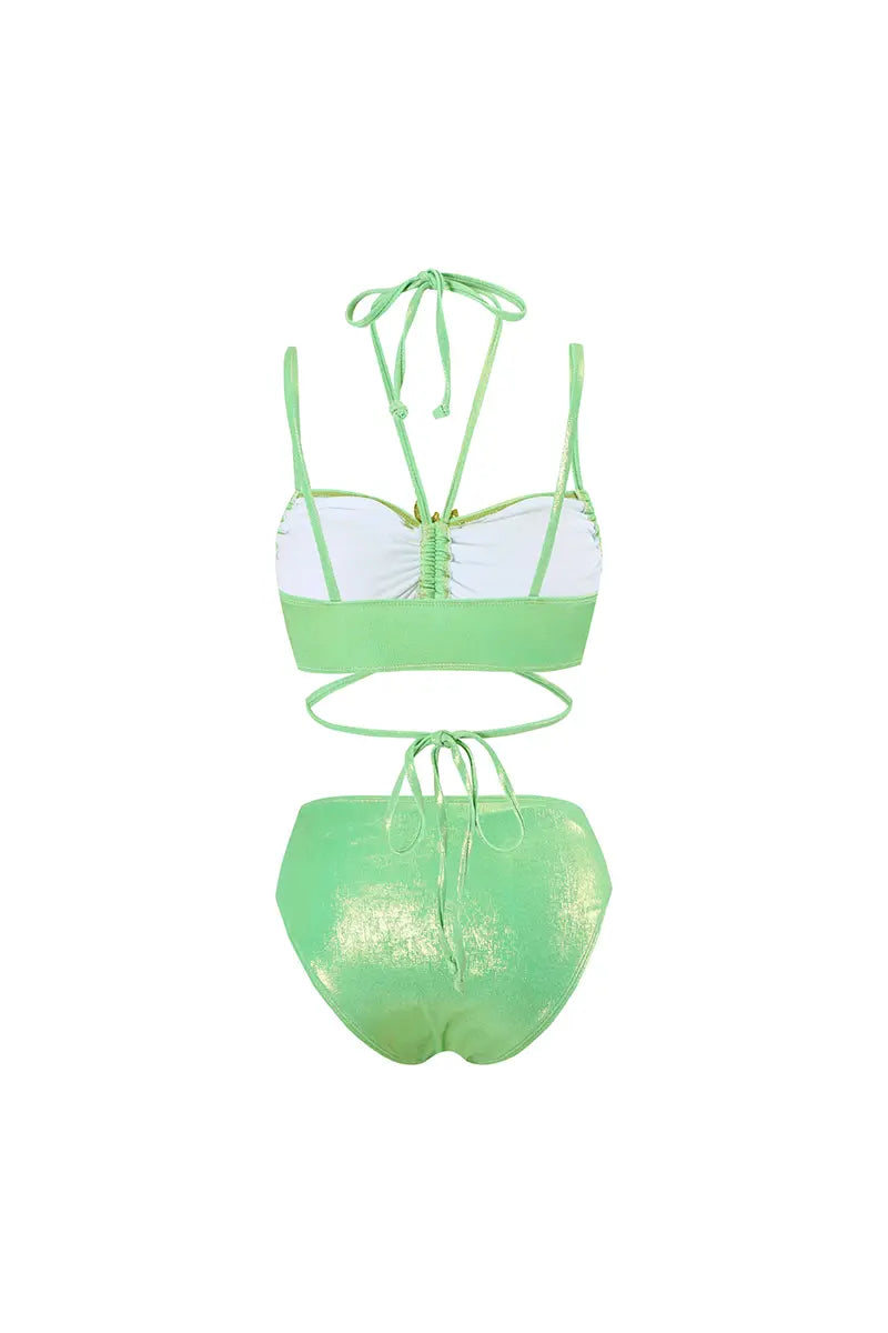 Mintgroene strass halter bikini set