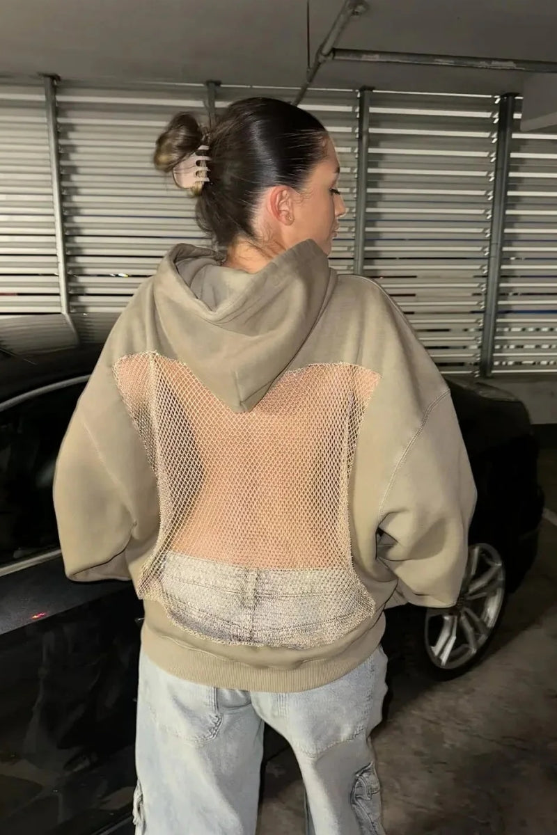 Backless Sheer Mesh Hoodie