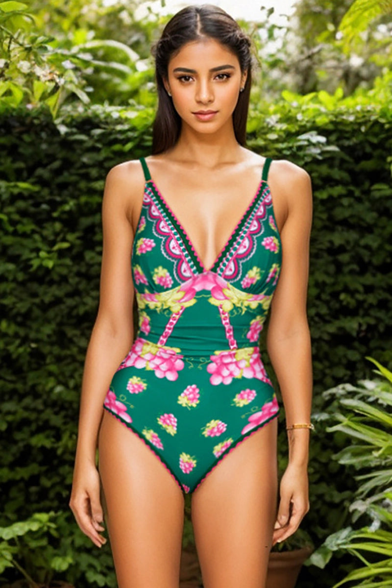 Deep V Spaghetti Strap Skirted Swimsuit Set