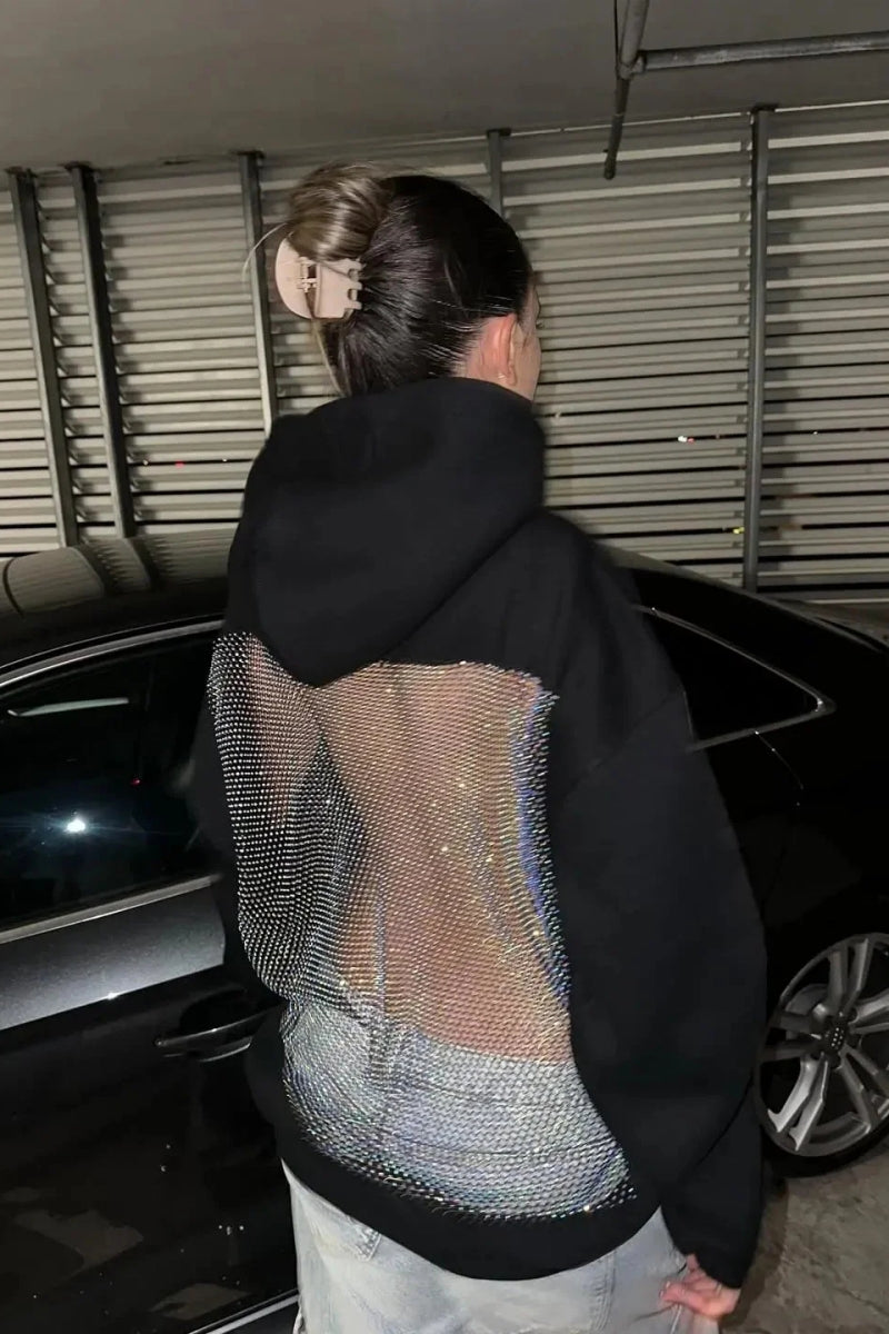 Backless Sheer Mesh Hoodie