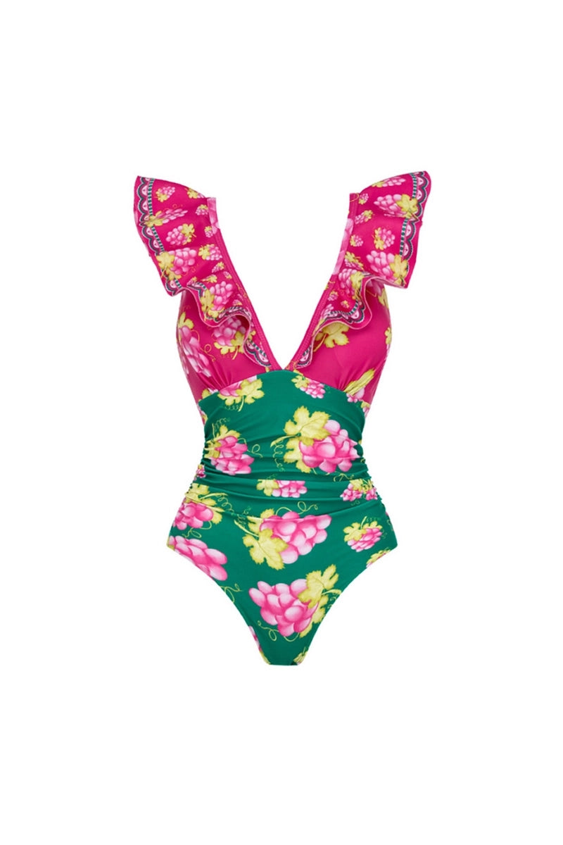 Ruffled Ruched One-Piece Short skirt Set