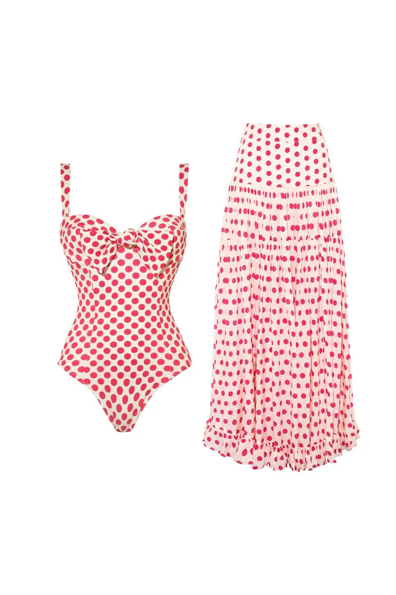Pink Printed Skirted One-Piece Swimsuit Set