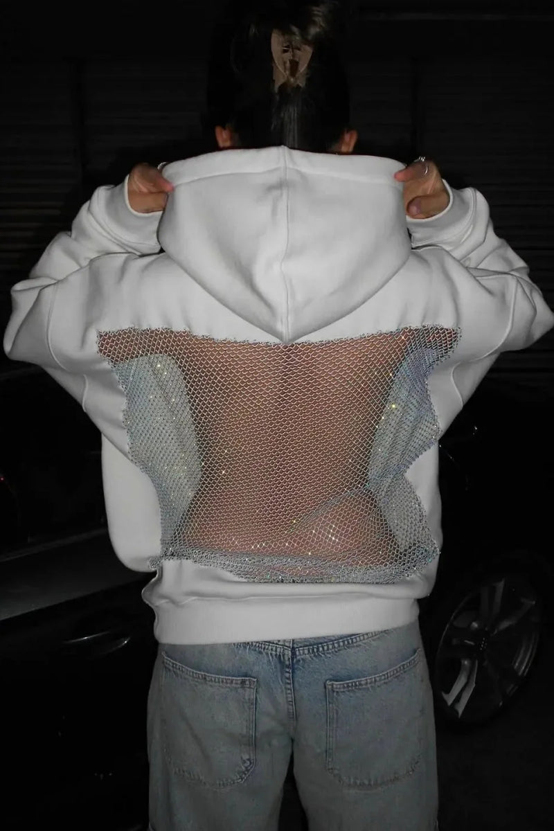Backless Sheer Mesh Hoodie
