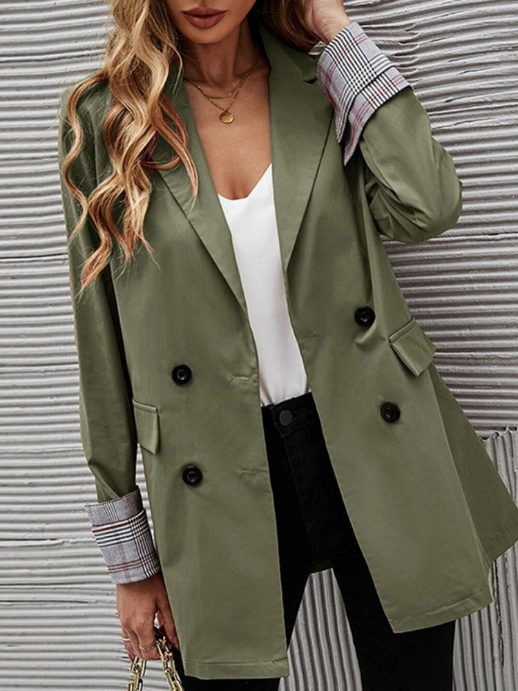 Women Lapel Double‑Breasted Long Sleeve Blazer