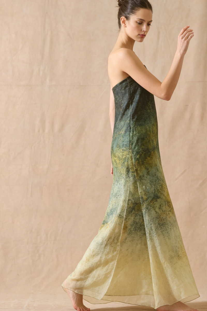 Strapless Ombre Silk Gown