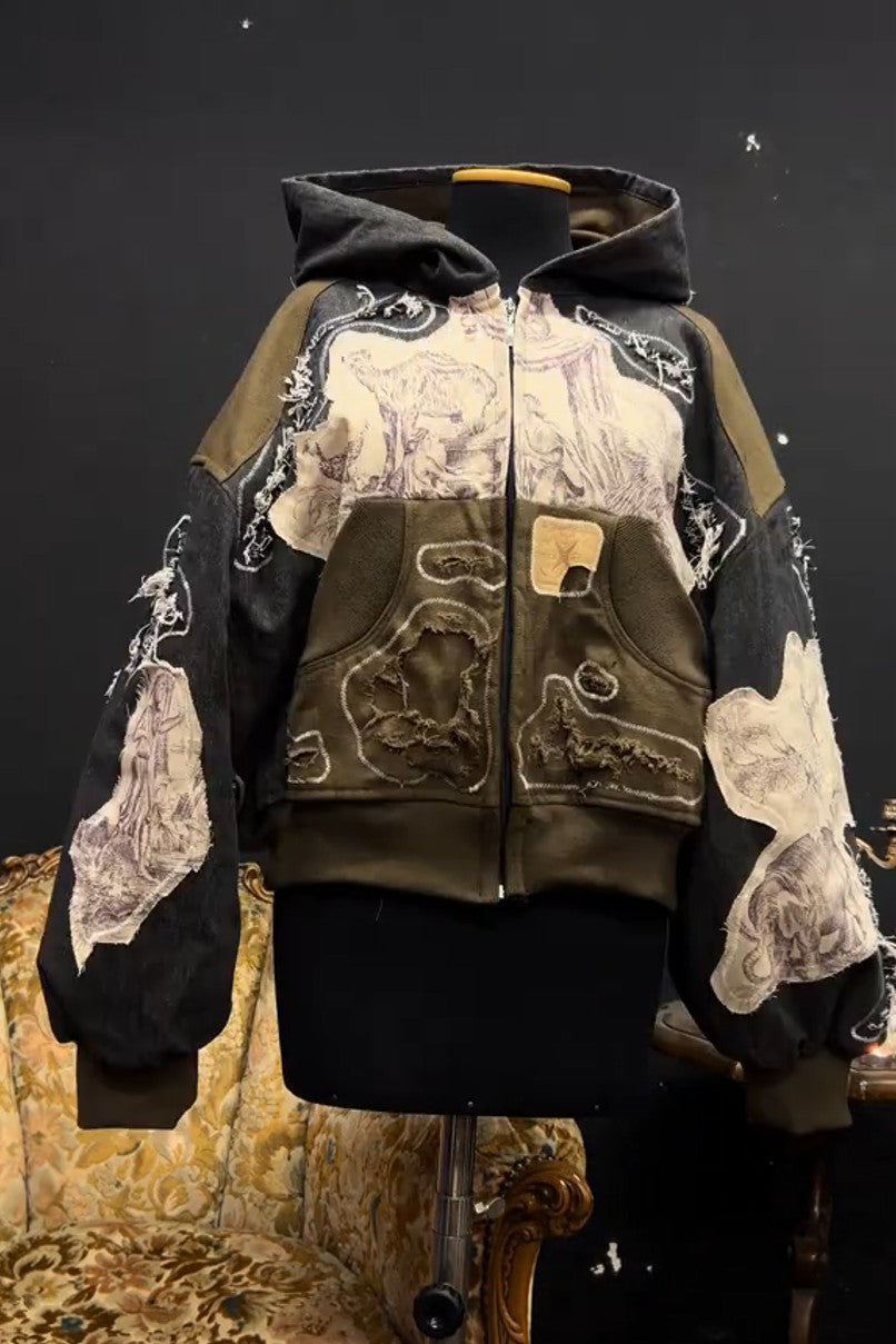 Artistic Collage Hooded Coat