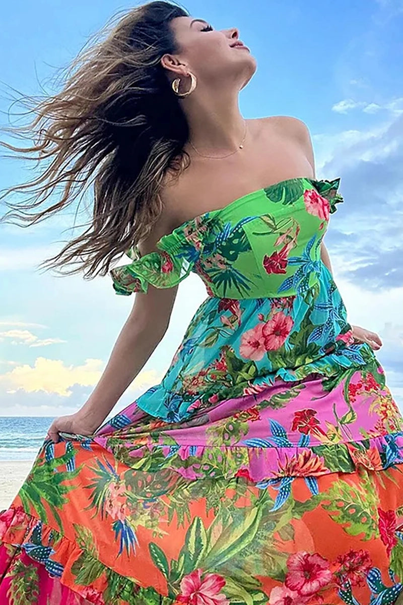 Vacation Print One Piece Swimsuit Set