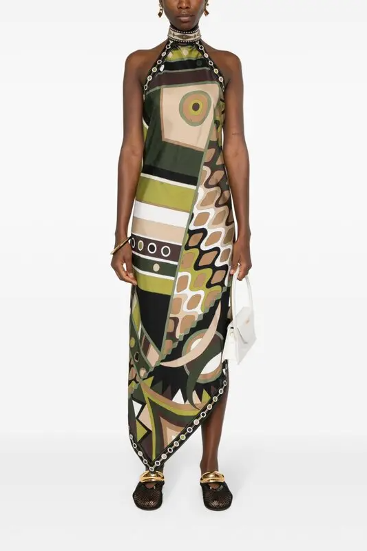 Geometric Satin Maxi Dress
