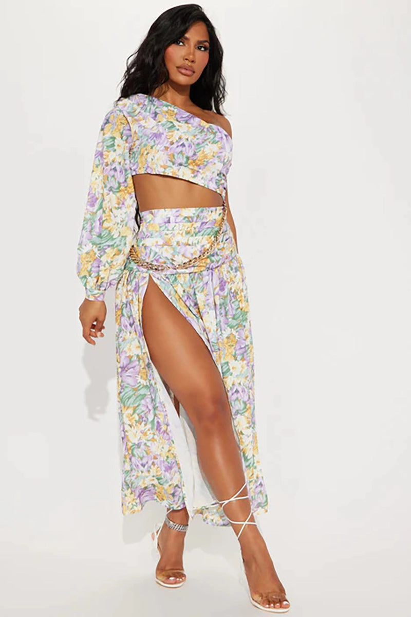 One Shoulder Cutout Floral Swimsuit Set
