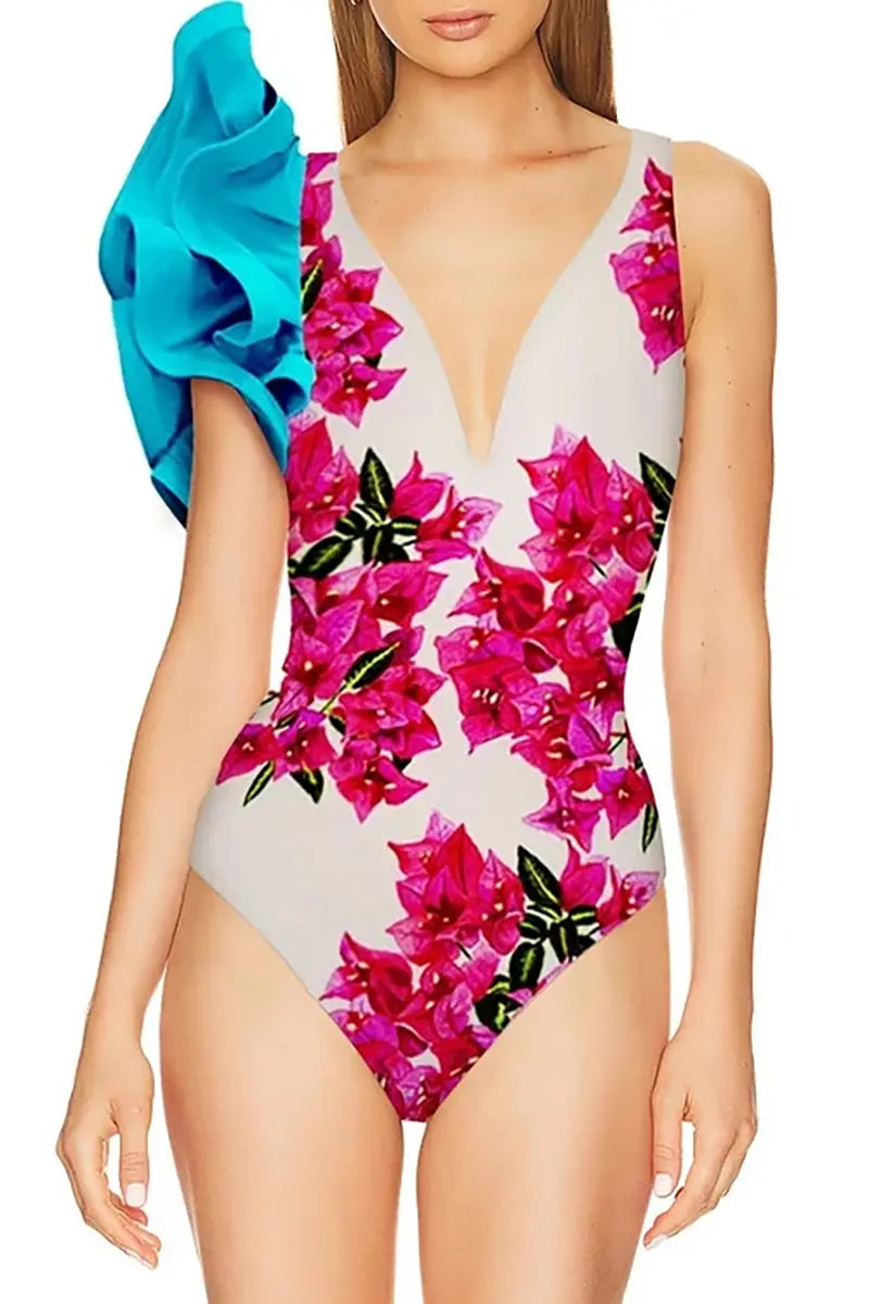 Floral Ruffle One Piece Swimwear Set
