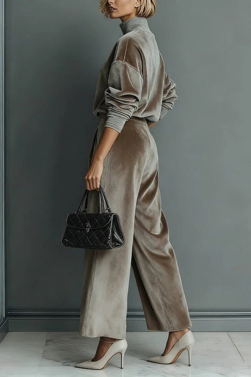 Turtleneck Casual Warm Velvet Pants Set