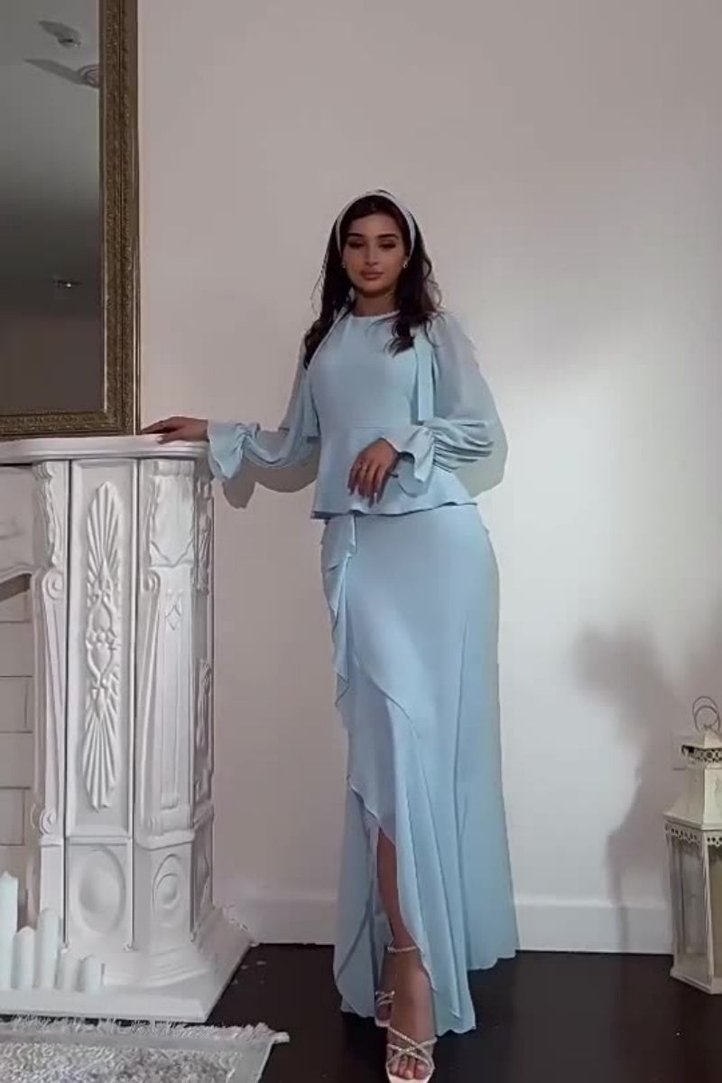 Ruffle Hem Chiffon Skirt Set