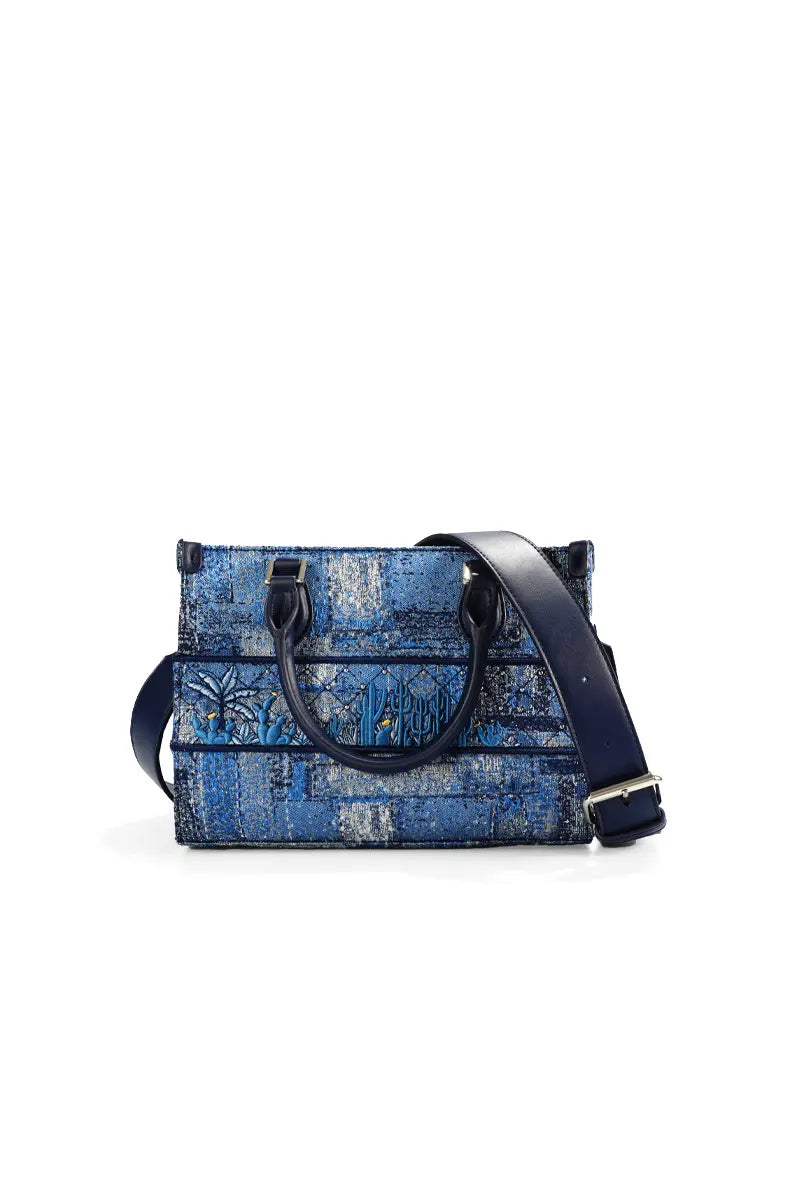 Deep Blue Structured Heavy-Stitch Tote Bag