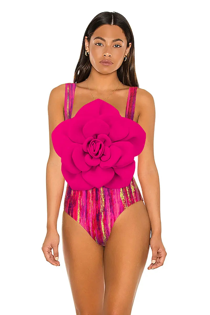 Costume intero stampato con decorazione floreale frontale