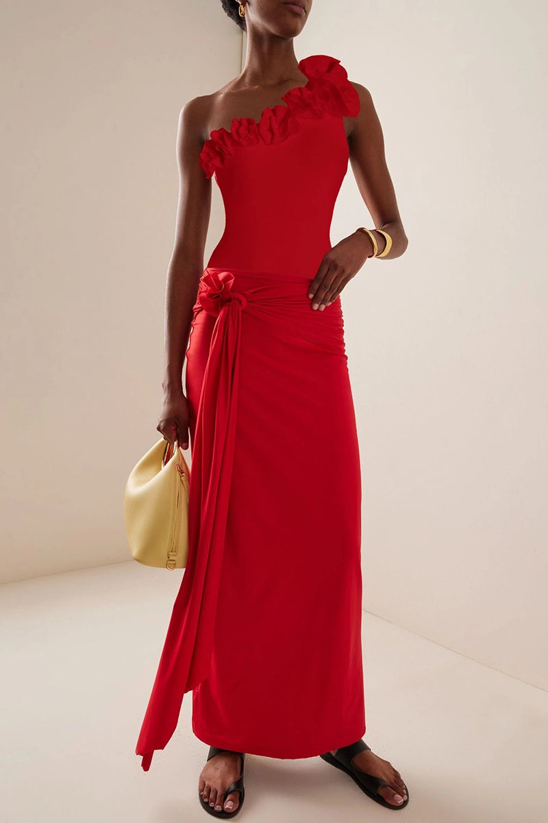 One-Shoulder 3D Floral Honeymoon Swimsuit