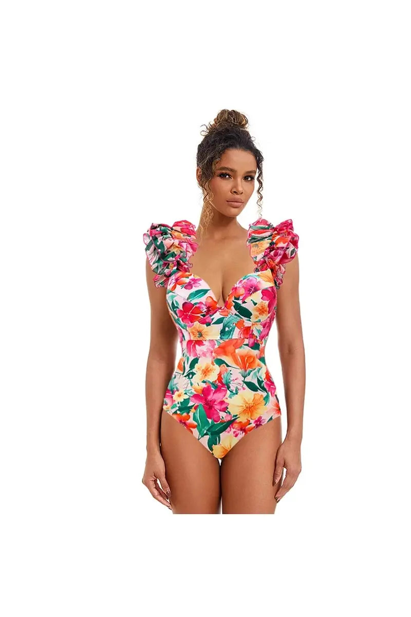 Costume da bagno floreale senza schienale set per vacanza in spiaggia