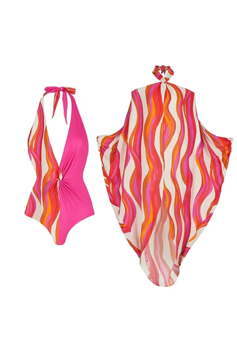 Halter Swimsuit and One Shoulder Bikini