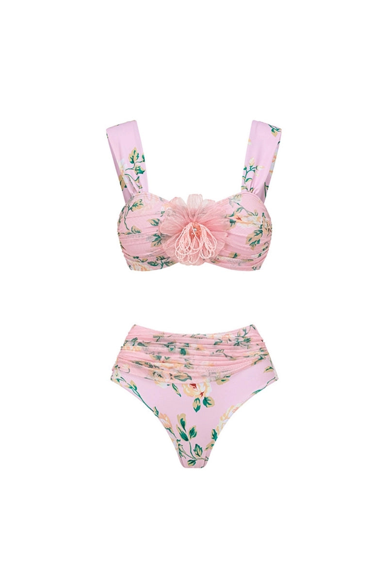 Pink Floral Bikini with 3D Crystal Flowers