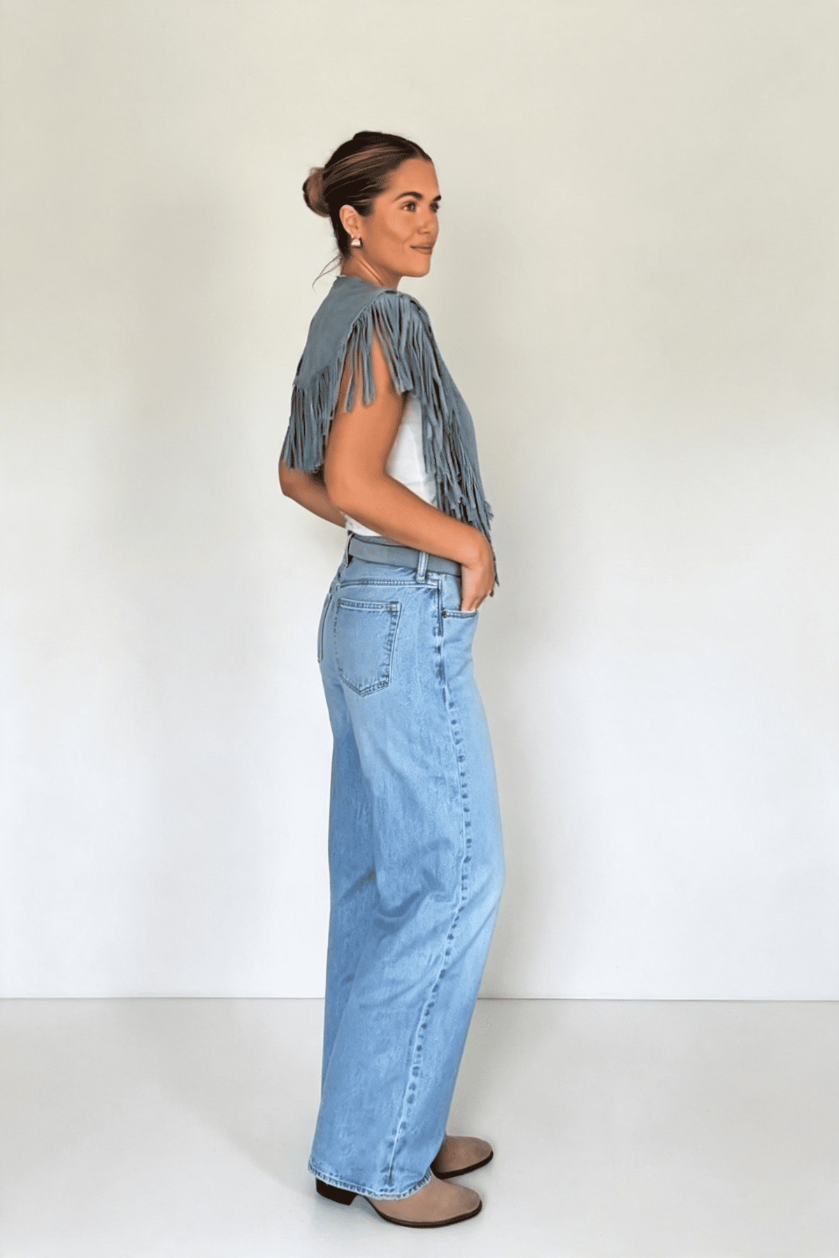 Jachetă crop în stil western, cu franjuri