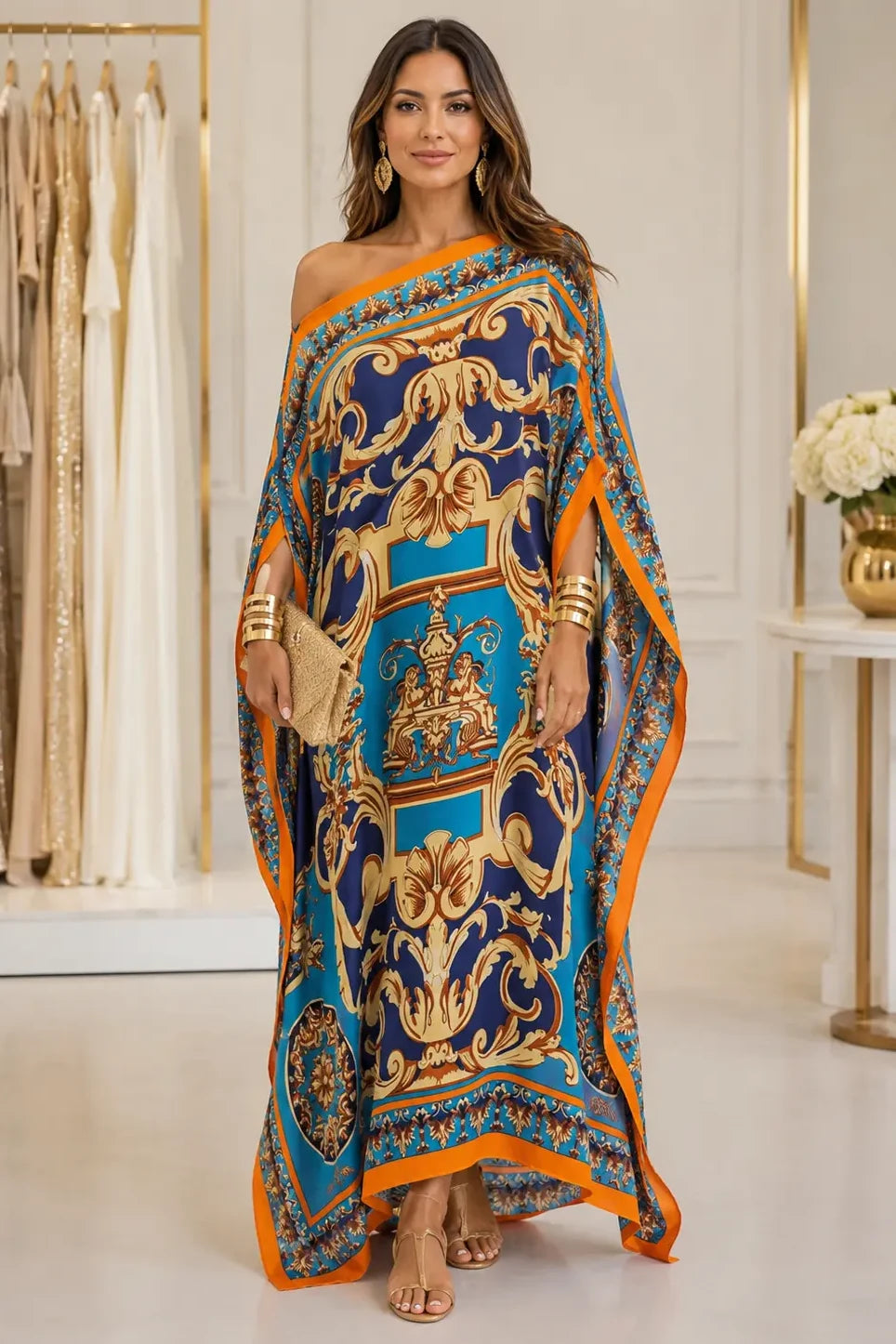 Ornate Draped Kaftan Maxi Dress