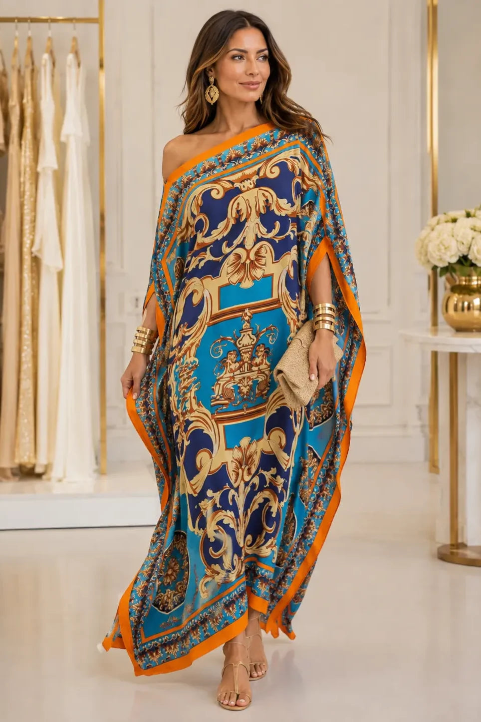 Ornate Draped Kaftan Maxi Dress