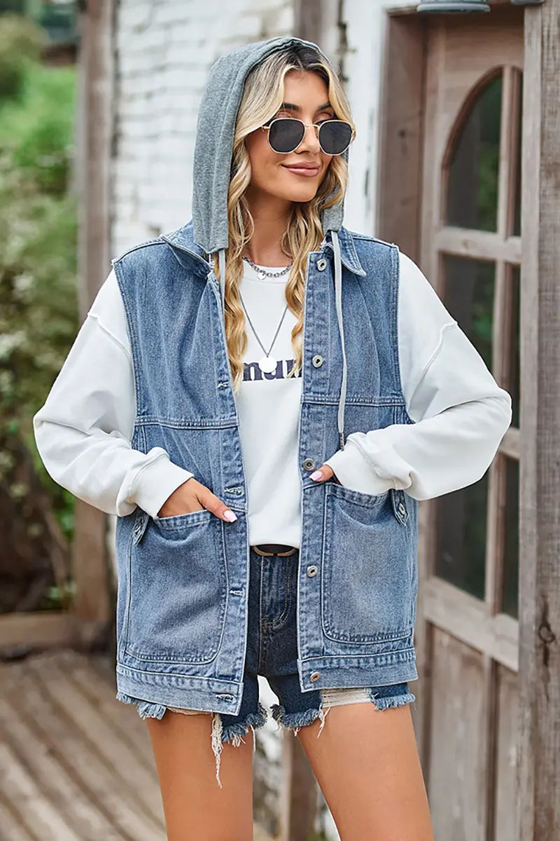 Loose-Fit Denim Vest Tank Top