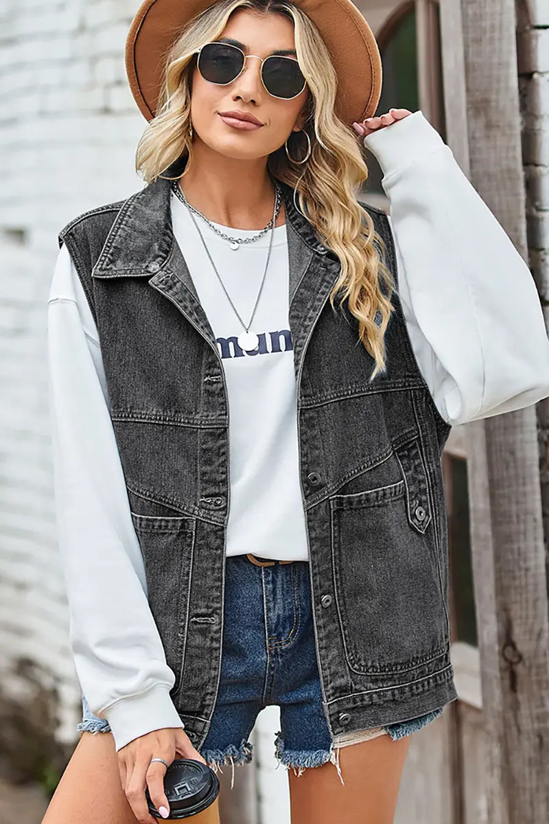 Loose-Fit Denim Vest Tank Top