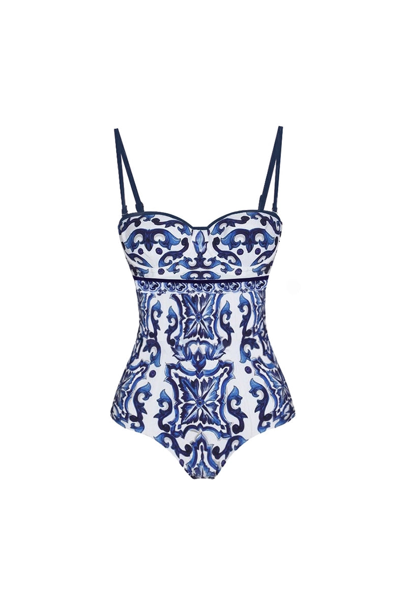 Porcelain Print One Piece Swimsuit Set