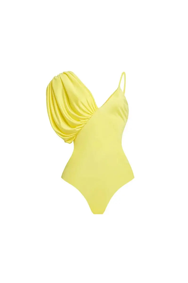 Eleganter Badeanzug mit Puffärmeln in Uni-Farbe
