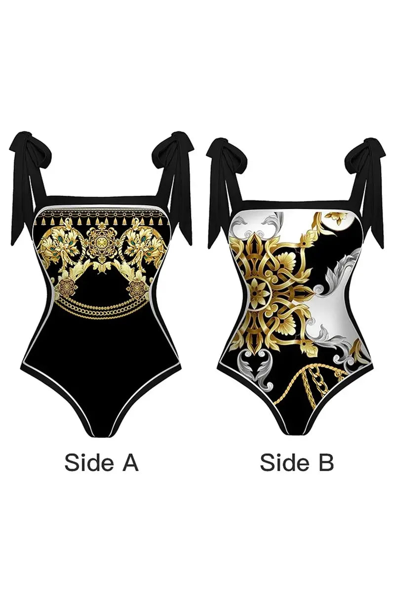 Reversible Retro Print One Piece Swimsuit