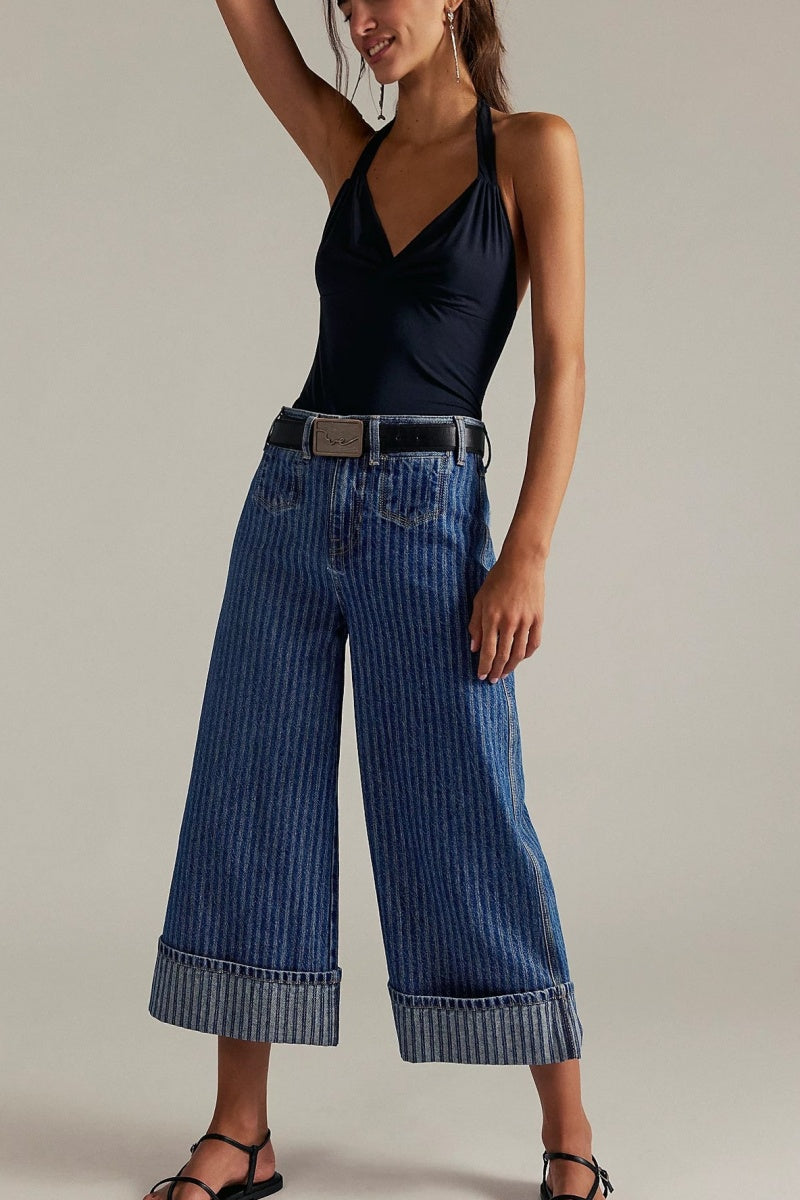 Retro Stripe Wide-Leg Jeans