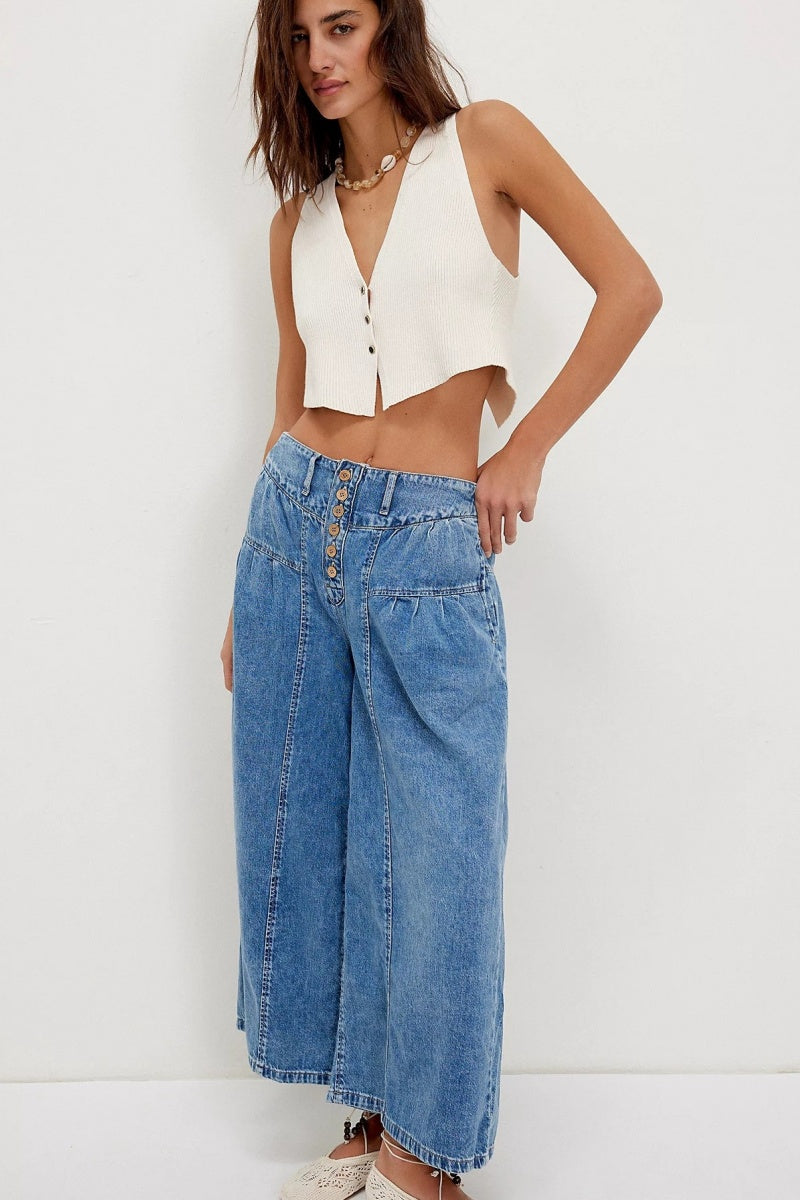 Pleated Front Button Jeans